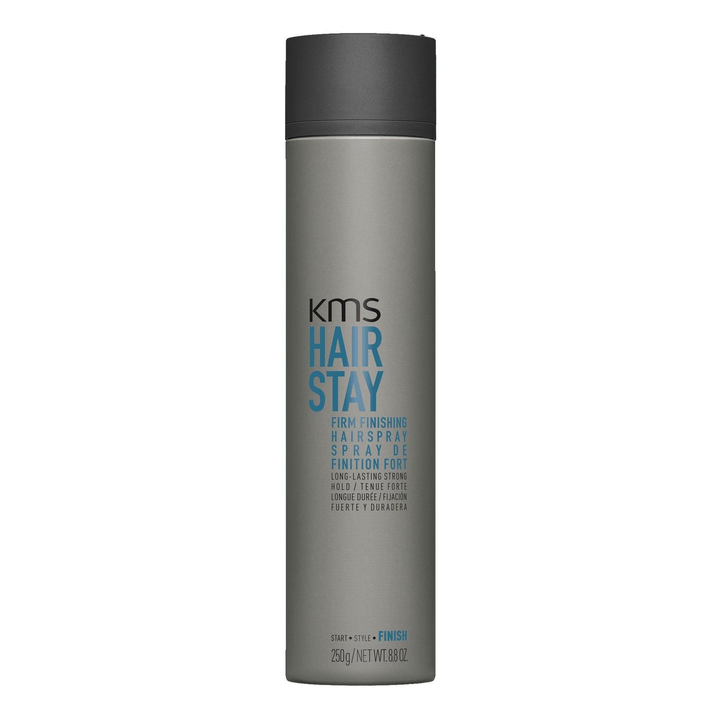 KMS Hair Stay Firm Finishing Hairspray 300ml, quick-drying, strong hold, no residue, non-sticky, easy styling solution.