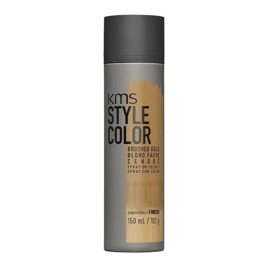 KMS Style Color Brushed Gold spray can for flexible hair color application, waterproof and heat tool friendly. 150 mL.