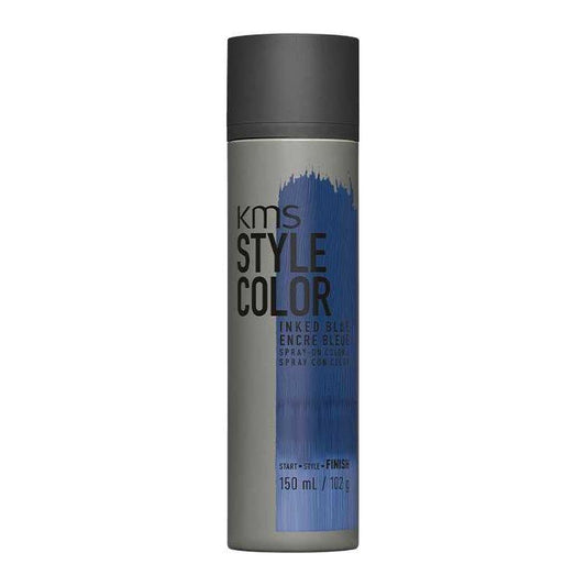 KMS Style Color Inked Blue spray can, 150 mL, designed for waterproof, flexible hair color application.