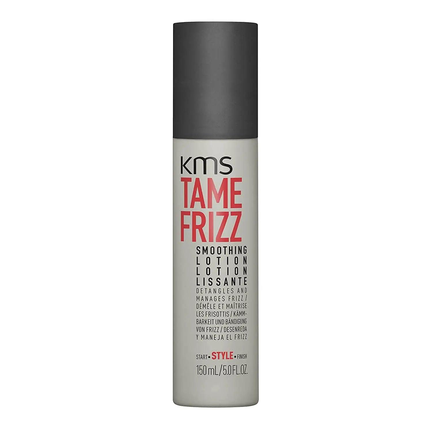 KMS Tamefrizz Smoothing Lotion bottle for frizz control and detangling in coarse hair, 150ml size.