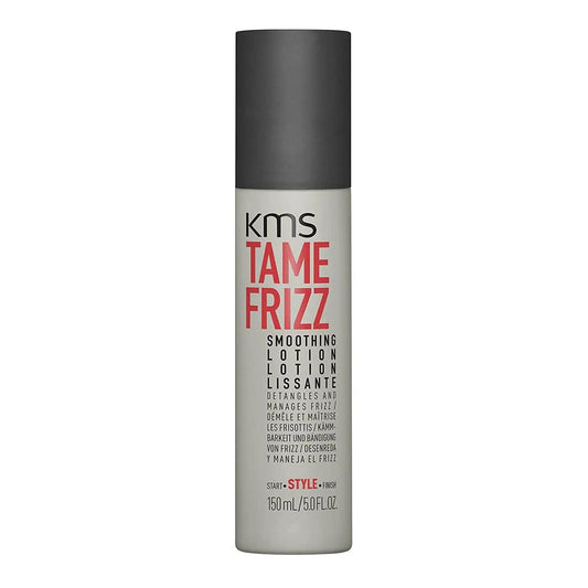 KMS Tamefrizz Smoothing Lotion bottle for frizz control and detangling in coarse hair, 150ml size.