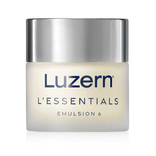 L'Essentials Emulsion 6 by Luzern in a sleek jar, perfect for cleansing, masking, and nourishing skin with rich oils.