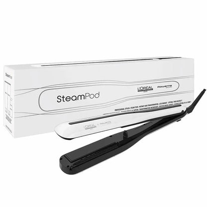 L’Oréal Professionnel Steampod 3.0 hair straightener with packaging, showcasing advanced steam technology for smoother styling.