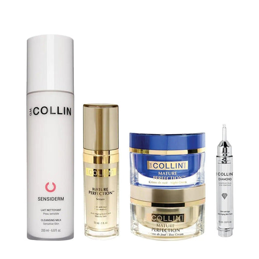 Lifting & Smoothing Bundle for Normal/Combo Skin, including cleanser, serum, day cream, night cream, and eye cream.