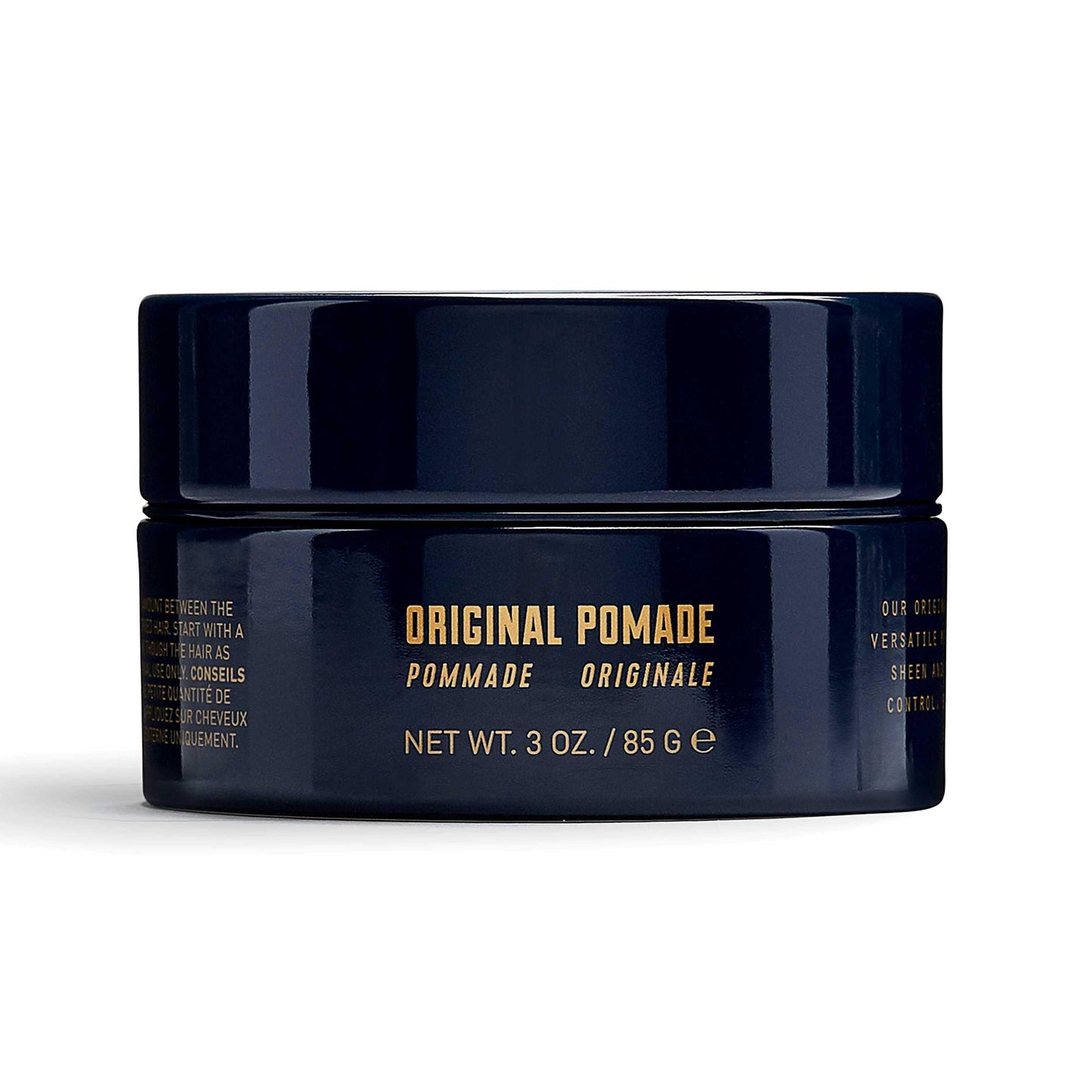 Lock Stock & Barrel Original Pomade 85g container showcasing versatile medium hold and natural sheen. Blended by hand in England.