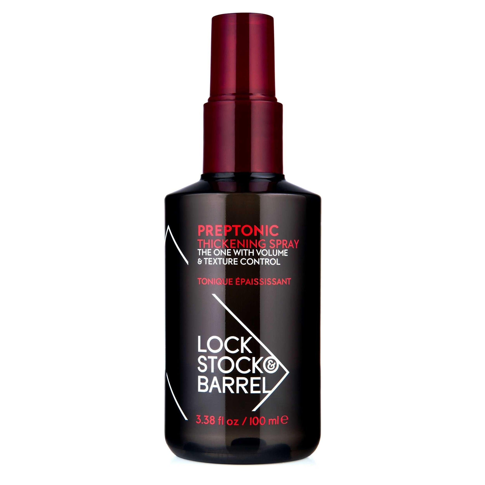 Lock Stock & Barrel Preptonic Thickening Spray 100ml for added volume and texture, fast-drying leave-in tonic for fine hair.