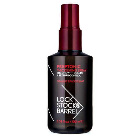 Lock Stock & Barrel Preptonic Thickening Spray 100ml for added volume and texture, fast-drying leave-in tonic for fine hair.