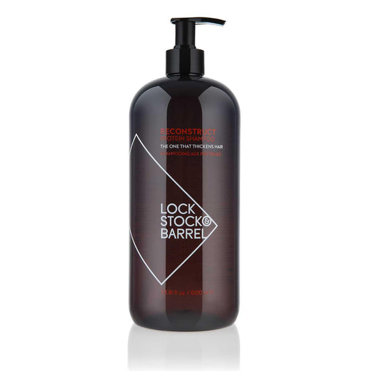 Lock Stock & Barrel Reconstruct Protein Shampoo 33.8 Fl Oz for thickening fine, thinning hair, cruelty-free and vegan formula.