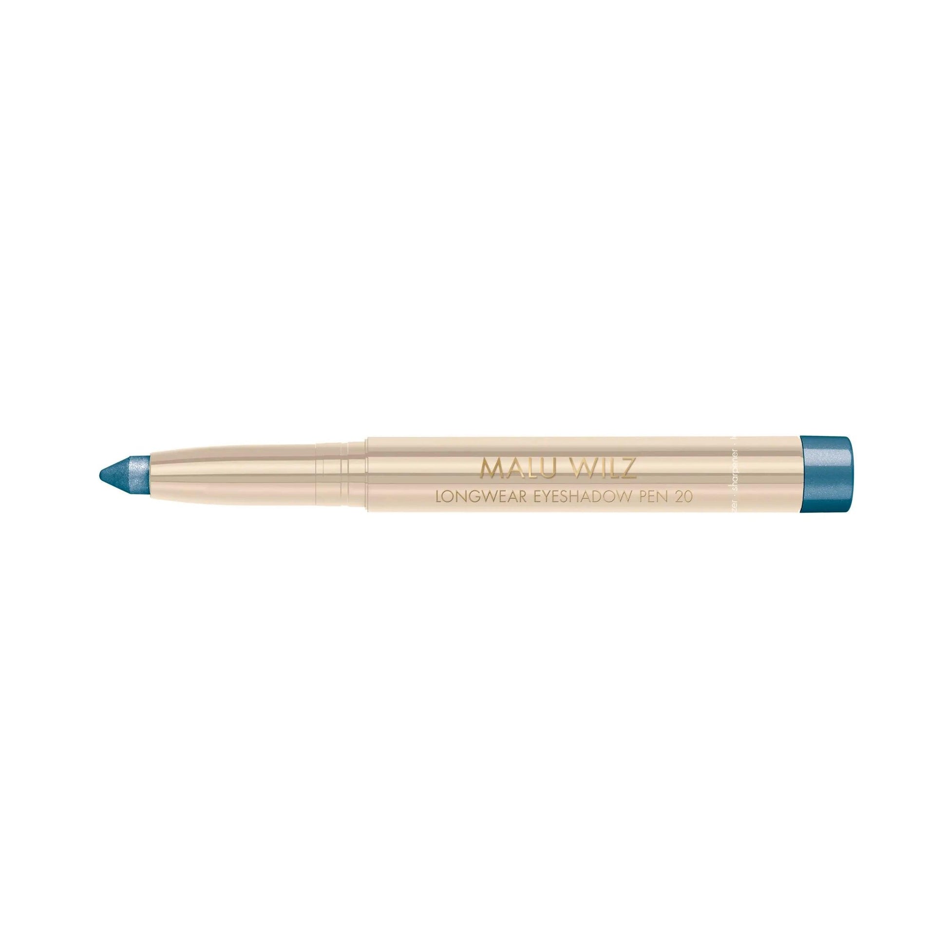 Malu Wilz Long-Lasting Eyeshadow Pen in teal color, offering crease-resistant, long-wearing eye makeup.