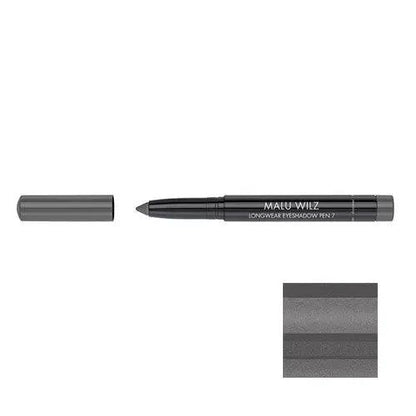 Malu Wilz Long-Lasting Eyeshadow Pen in black, positioned with cap removed, showcasing its sleek design and texture.