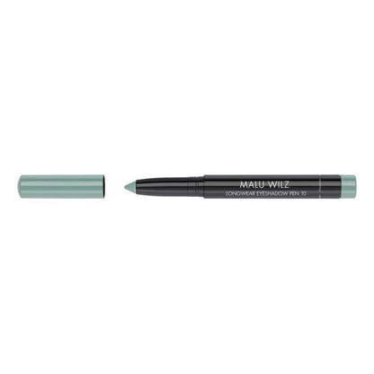 Malu Wilz Long-Lasting Eyeshadow Pen in green shade, featuring a retractable design for easy application.