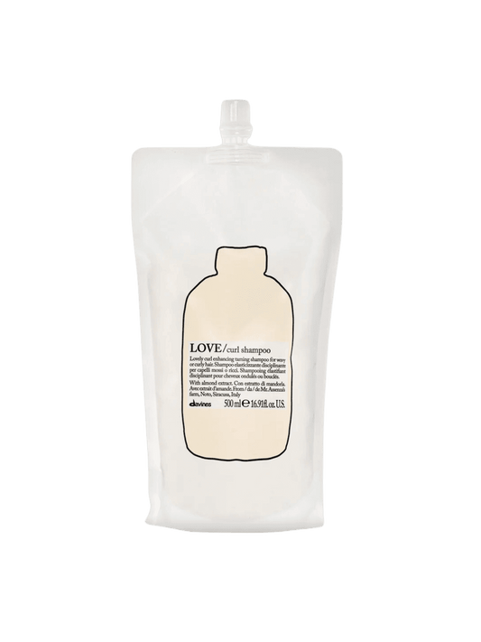 Love Curl Shampoo Refill pouch designed for wavy and curly hair, enriched with almond extract for enhanced curl definition.