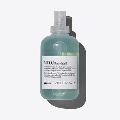 Davines MELU Hair Shield 250ml anti-breakage heat protecting spray for long hair in a clear plastic bottle with white label