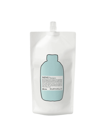 Minu Shampoo Refill pouch for color-treated hair, enhancing vibrancy and providing nourishment while reducing dullness.