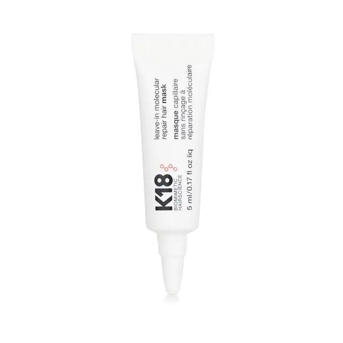 K18 Molecular Repair Leave-in Mask tube for reversing hair damage in just 4 minutes, restoring strength and softness.