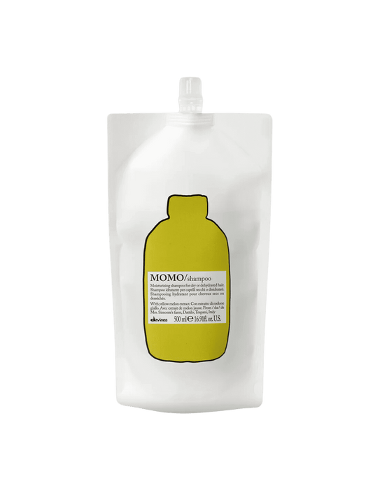 Momo Shampoo Refill pouch with yellow melon extract for intense hydration and moisture for dry hair.