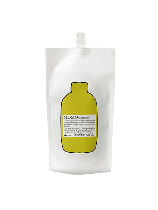 Momo Shampoo Refill pouch with yellow melon extract for intense hydration and moisture for dry hair.