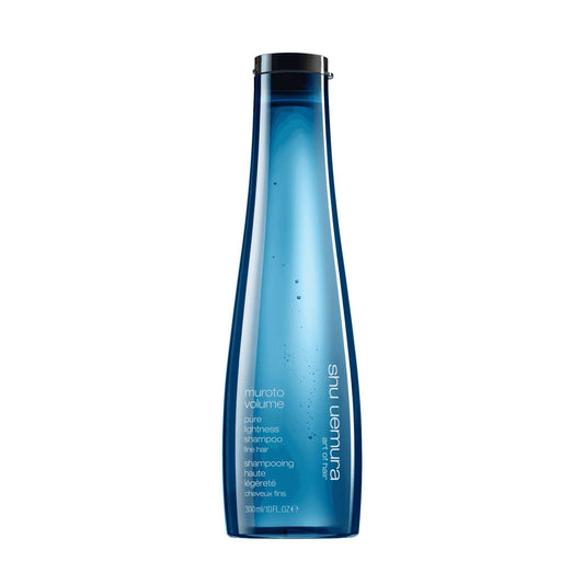 Shu Uemura Muroto Volume Shampoo bottle for fine hair, designed for body, lift, and shine without weighing hair down.