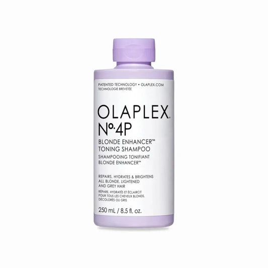 Olaplex Nº.4P Blonde Enhancer Toning Shampoo 250ml bottle for vibrant blonde hair and brassy tone neutralization.