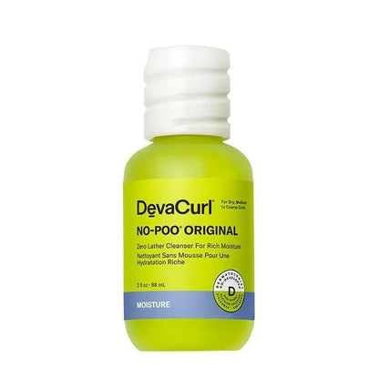 DevaCurl No-Poo Original Zero Lather Cleanser bottle for dry, medium to coarse curls, promoting hydration and shine.