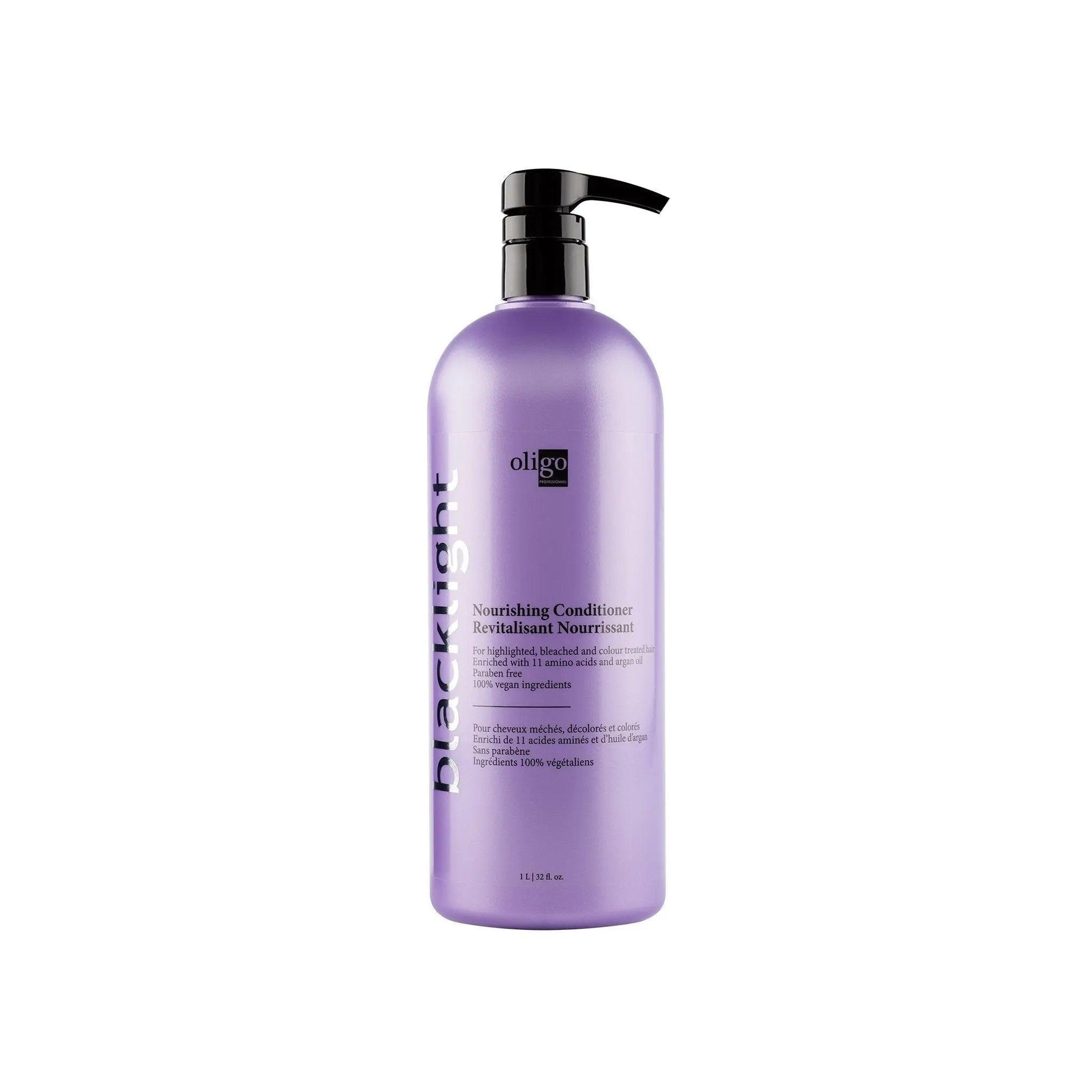 Blacklight Nourishing Conditioner in a purple bottle for highlighted and color-treated hair, enriched with amino acids and argan oil.