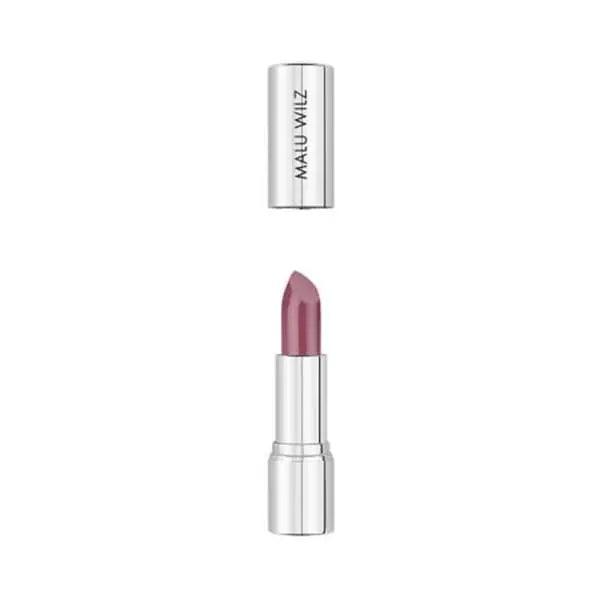 Nourishing Lipstick by Malu Wilz in a sleek silver tube, showcasing a creamy pink shade for vibrant color and hydration.