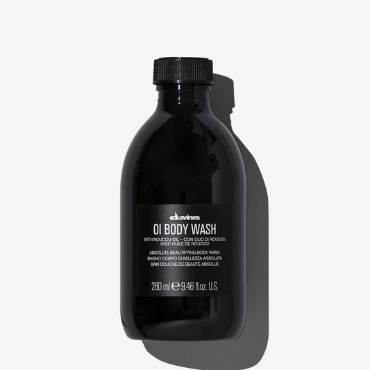 Davines OI Body Wash bottle - 280 ml size - luxury body care product with roucou oil - high-quality skincare for soft, glowing skin