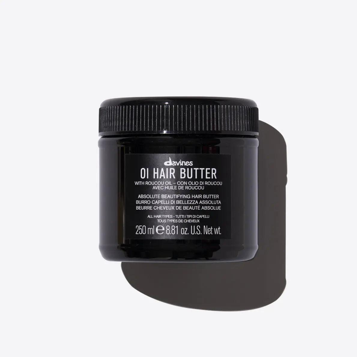 Davines OI Hair Butter with Roucou Oil 250ml professional hair care product in black container, moisturizing hair treatment.