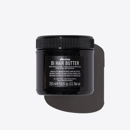 Davines OI Hair Butter with Roucou Oil 250ml professional hair care product in black container, moisturizing hair treatment.