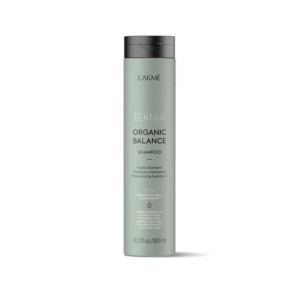 Organic Balance Shampoo by Lakme in a sleek green bottle, sulfate-free and moisturizing for daily use.