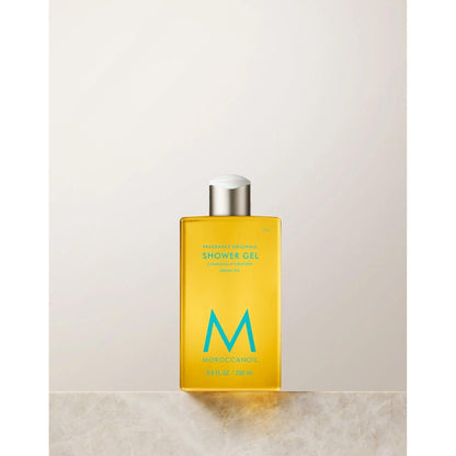 Original Scented Shower Gel bottle with Moroccan oil, showcasing bright yellow packaging and sleek design on a neutral background.