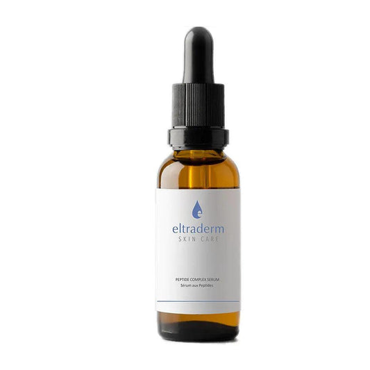 Peptide Complex Serum in amber bottle with dropper, designed for anti-aging and skin hydration.