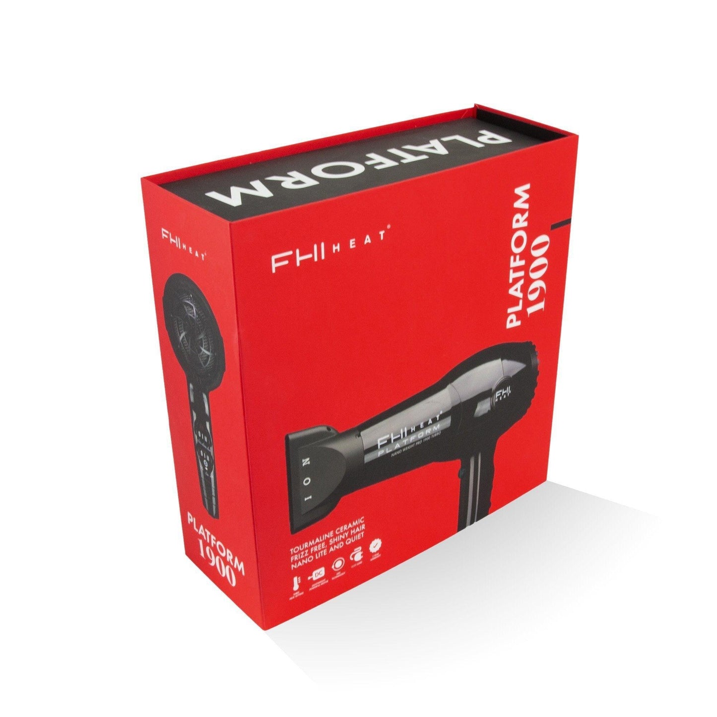 Platform 1900 Nano Lite Pro Hair Dryer packaging in red box showcasing advanced features and sleek design.