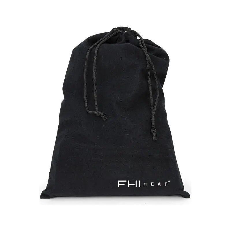 FHI Heat black storage bag with drawstring closure, ideal for organizing hair tools and accessories.