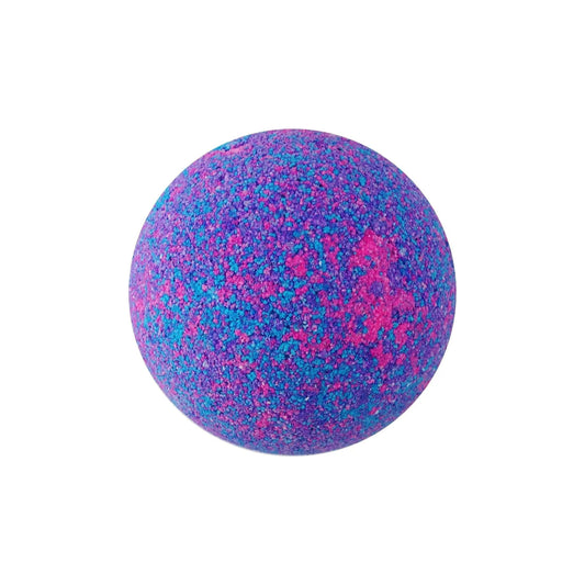Vibrant XL bath bomb in pink and blue colors, infused with soothing natural ingredients for a relaxing bath experience.