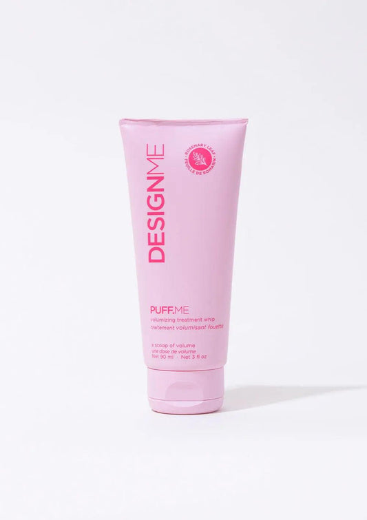 DESIGNME Puff.me volumizing treatment whip in pink tube for thicker, fuller hair with rosemary and bamboo extract.