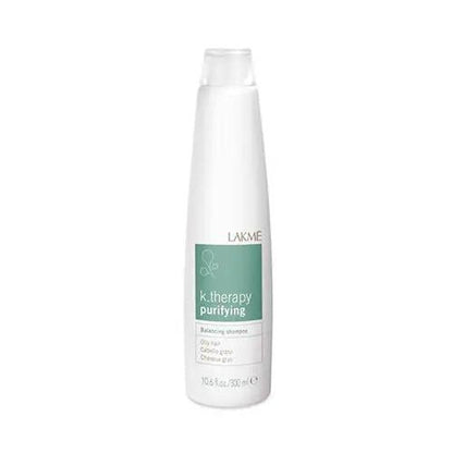 Lakmé K. Therapy Purifying Shampoo bottle for oily hair, featuring a pH neutral formula with a refreshing glacier water fragrance.