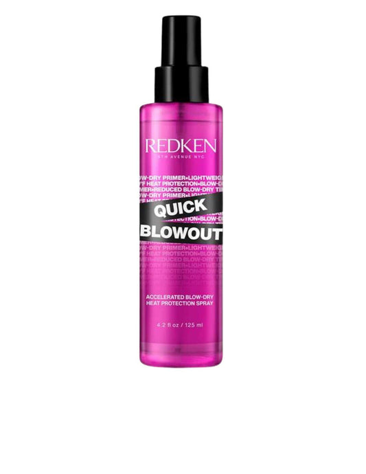 Redken Quick Blowout spray for fast blow-drying and heat protection, suitable for all hair types and textures.