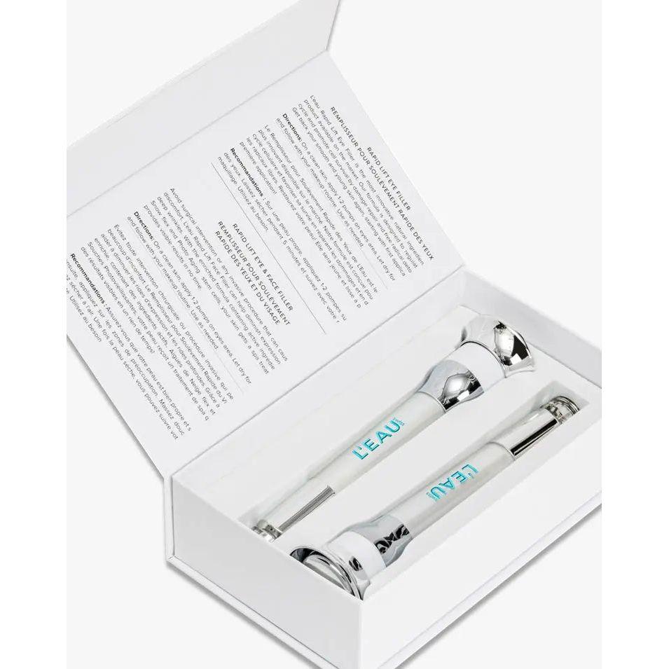 Rapid Lift Kit components in an elegant box, showcasing rejuvenating red light device for skin restoration.