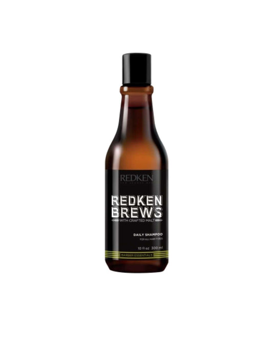 Redken Brews Daily Shampoo bottle for all hair types, rejuvenating cleanser for daily use. 300ml.