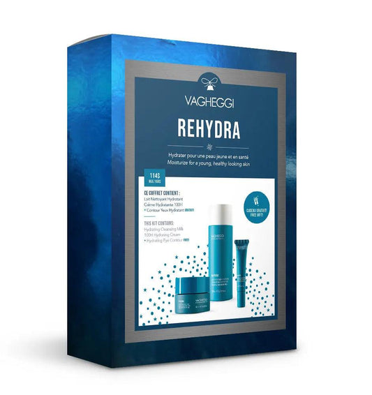 Rehydra Christmas Gift Set by Vagheggi featuring hydrating cleansing milk, cream, and eye contour for healthy skin.