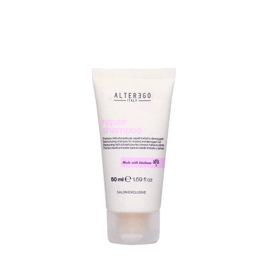 Repair Shampoo by Alter Ego Italy in a 50ml tube, sulfate-free formula for strong, healthy, and shiny hair.