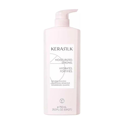 Kerasilk Reparing Shampoo bottle, 750ml, designed to hydrate and fortify damaged hair.