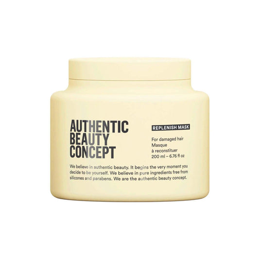 Authentic Beauty Concept Replenish Mask for damaged hair, 200ml, cruelty-free, vegan, and free from silicones and parabens.