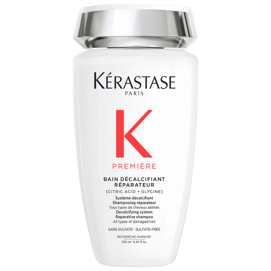 Kérastase Bain Décalcifiant Réparateur shampoo bottle for damaged hair, sulfate-free, 250ml size.