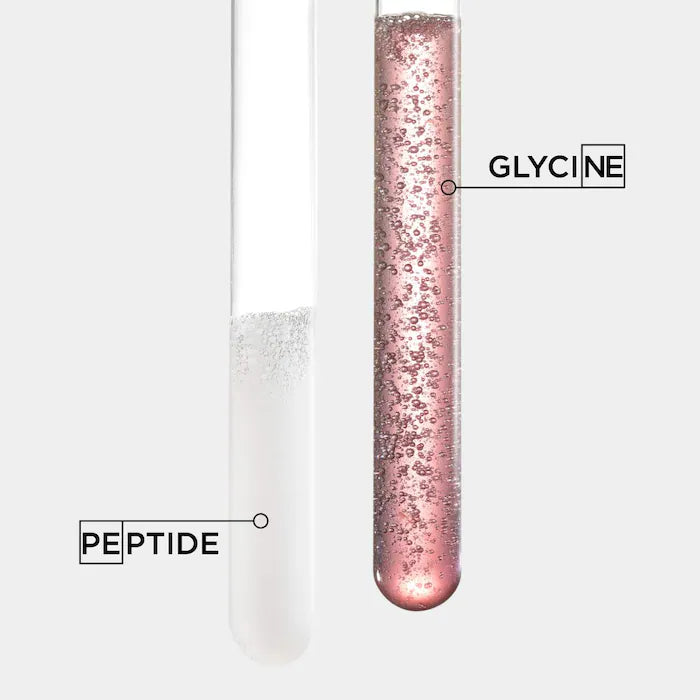 Test tubes showing Peptide and Glycine ingredients, highlighting key components for hair care treatments.