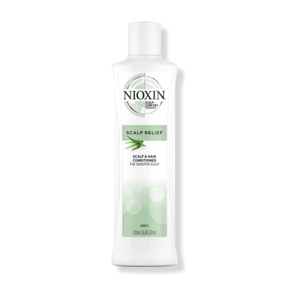 Nioxin Scalp Relief Conditioner bottle for sensitive scalp, formulated with aloe vera, paraben-free and nourishing.