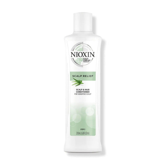 Nioxin Scalp Relief Conditioner bottle for sensitive scalp, formulated with aloe vera, paraben-free and nourishing.