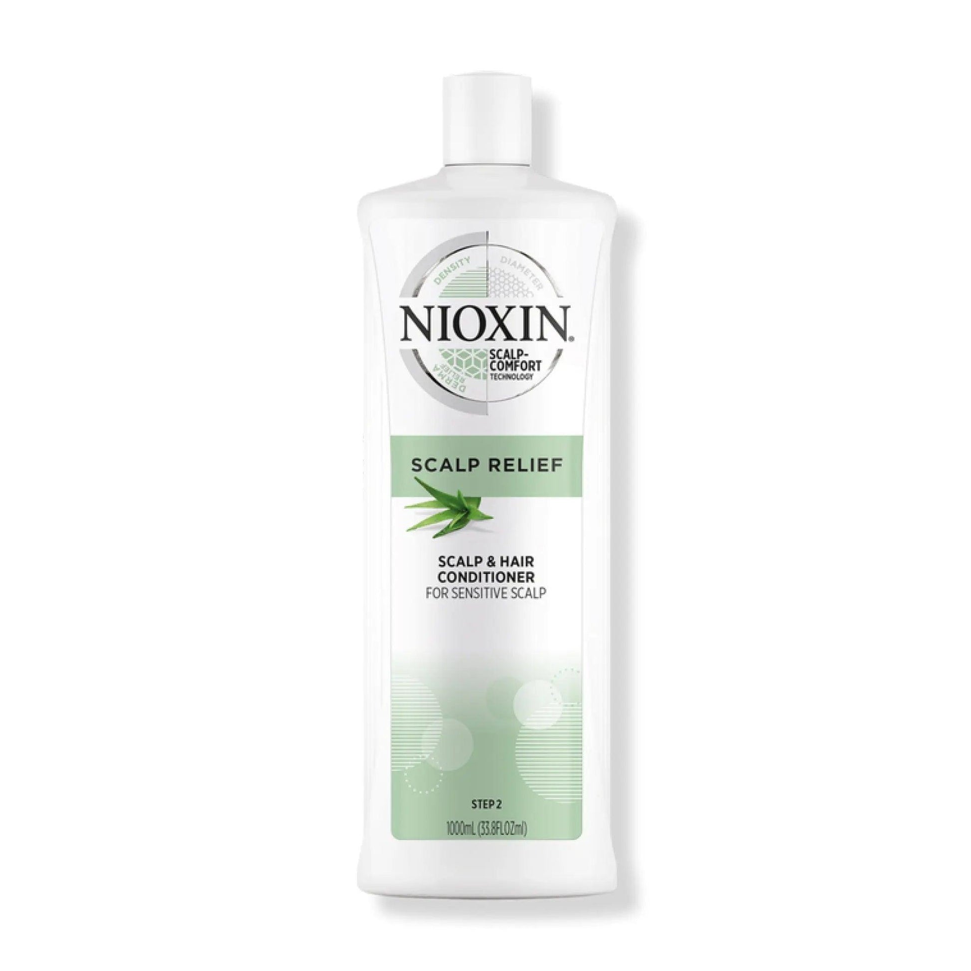 Nioxin Scalp Relief Conditioner bottle, nourishing formula with aloe vera for sensitive scalp care.