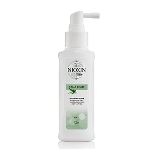 NIOXIN Scalp Relief Soothing Serum for sensitive, dry, and itchy scalp in a 100ml bottle with aloe vera.